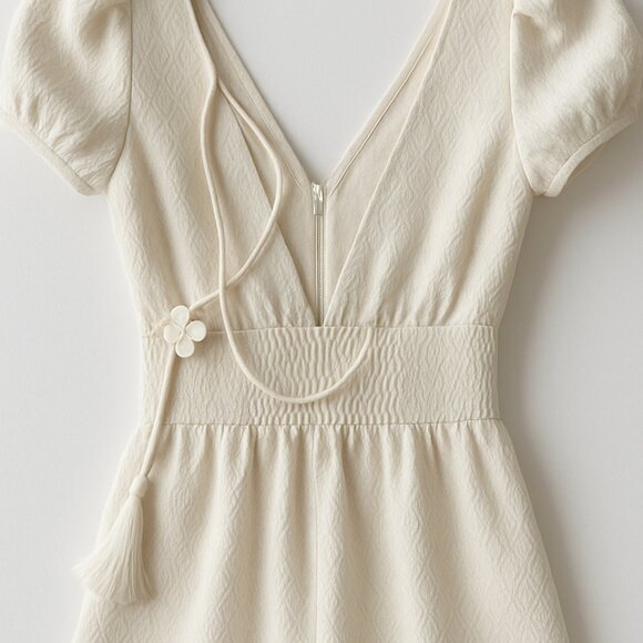 ZARA Cream Textured Puff Sleeve Romper – Size S - Picture 2 of 4